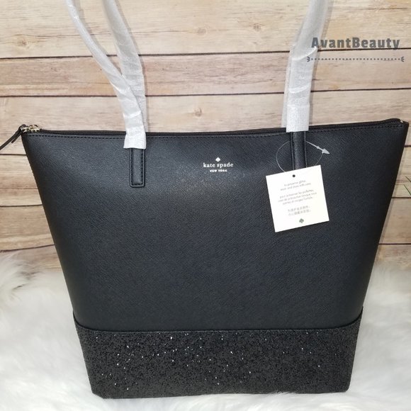 Kate Spade Penny Greta Court Black Glitter Tote - Picture 10 of 13